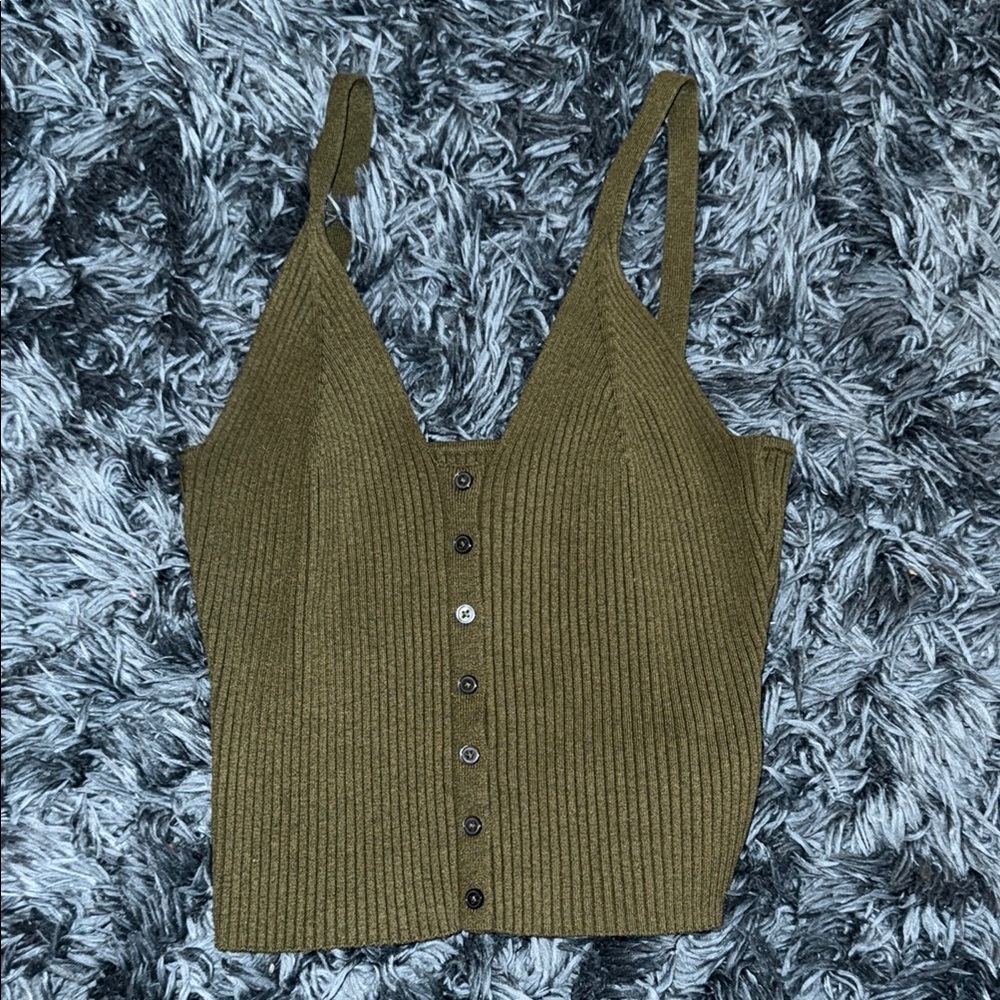 Green Ribbed Aerie Sleeveless Crop Tank Top